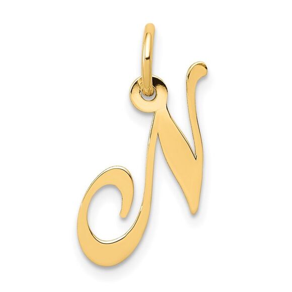 Kazi Luxury 14k Yellow Gold Small Fancy Script Letter N Initial Charm - Picture 1 of 4